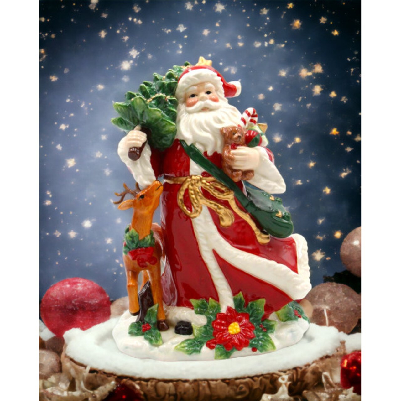 Christmas Santa With Reindeer Figurine Gift Idea or Home Decoration Ornament